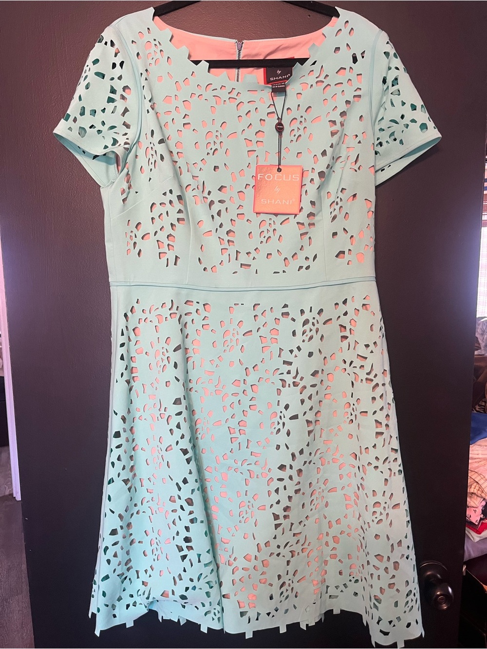 NWT* FOCUS by SHANI Women’s Size 14 Mint Laser-Cut Fit Flare Dress